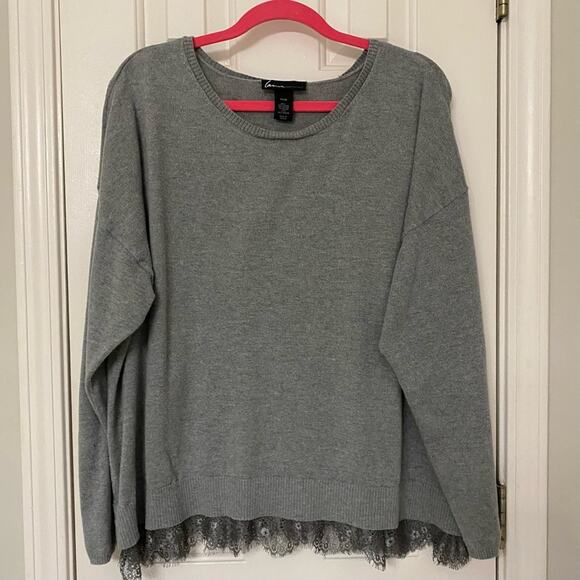 LANE BRYANT • Gray Lace Long Sleeve Scoop Neck Sweater - Picture 2 of 6